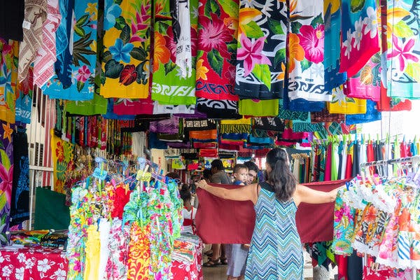 The market in Papeete, Tahiti’s capital, is a hub of activity, a marked contrast from the outlying islands.