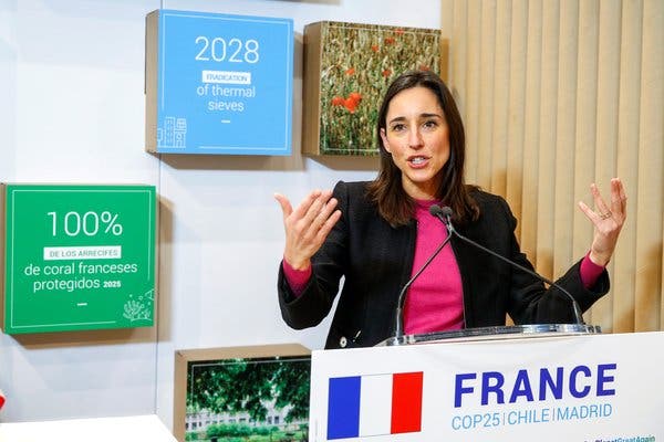 Ms. Poirson at a news conference on the first day of the COP25 Climate Summit in Madrid in December.
