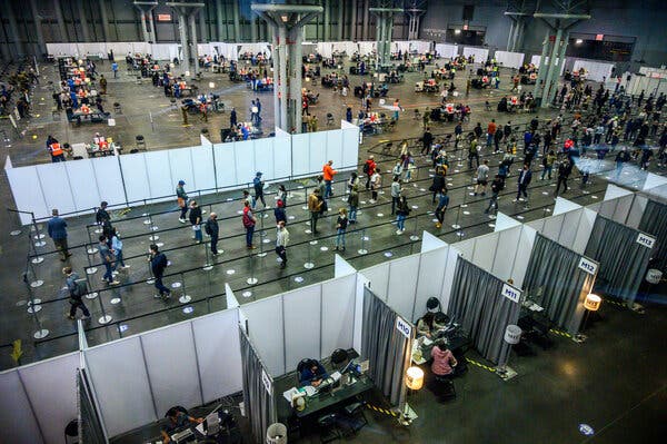 A state-run mass vaccination site at the Javits Center in New York earlier this month.
