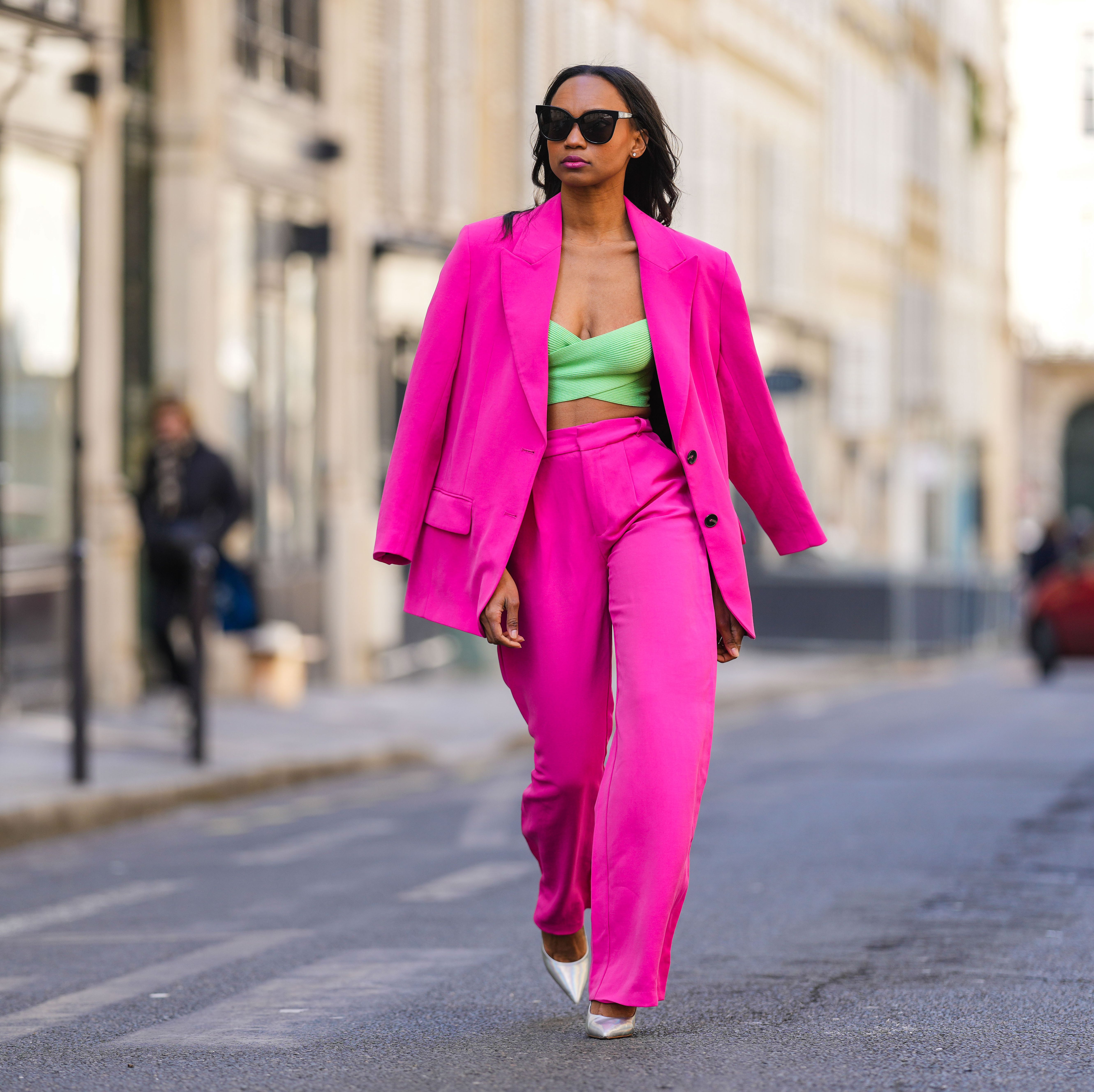 street style photo pink suit