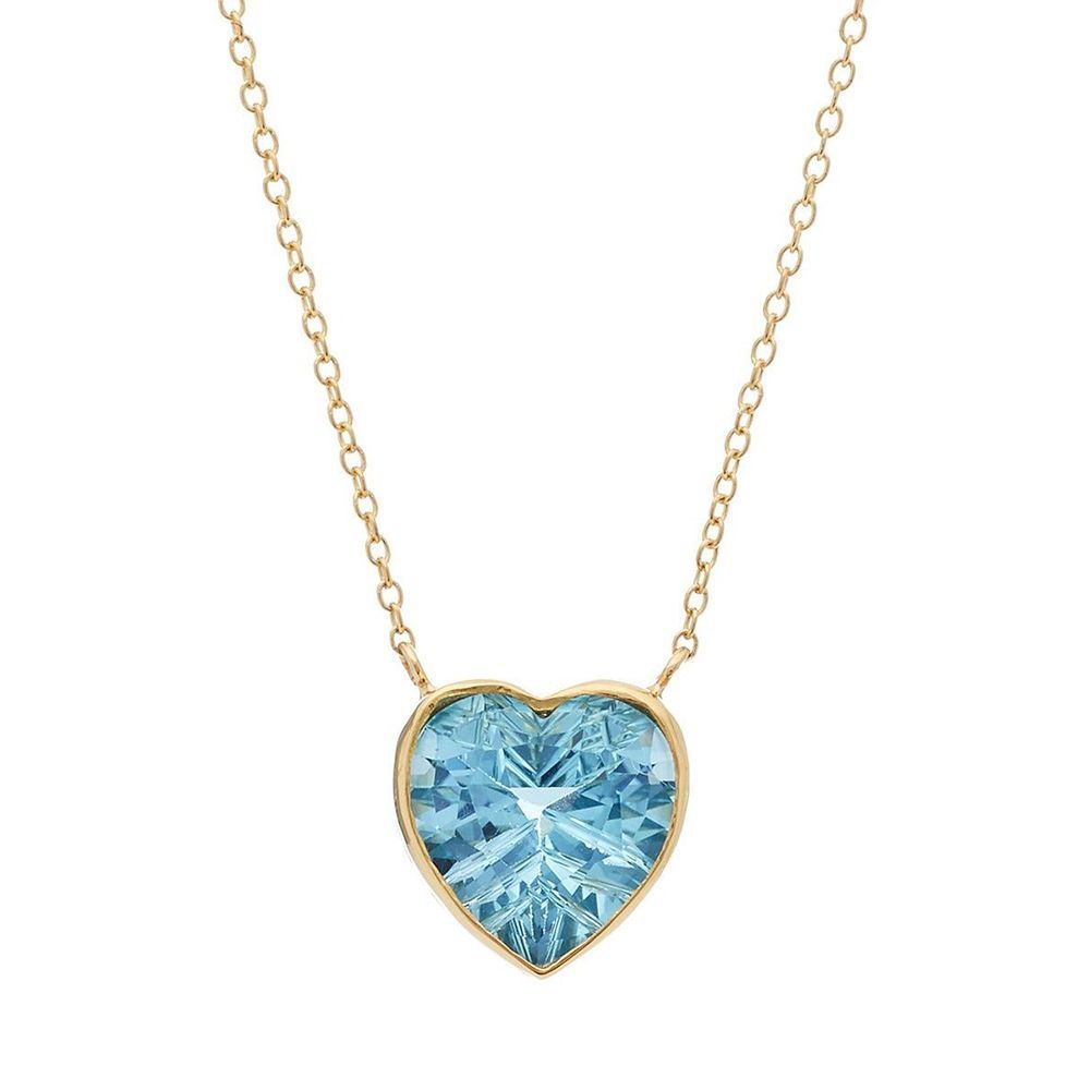 Heart Tiny 18k Yellow Gold & Blue Topaz Pendant Necklace