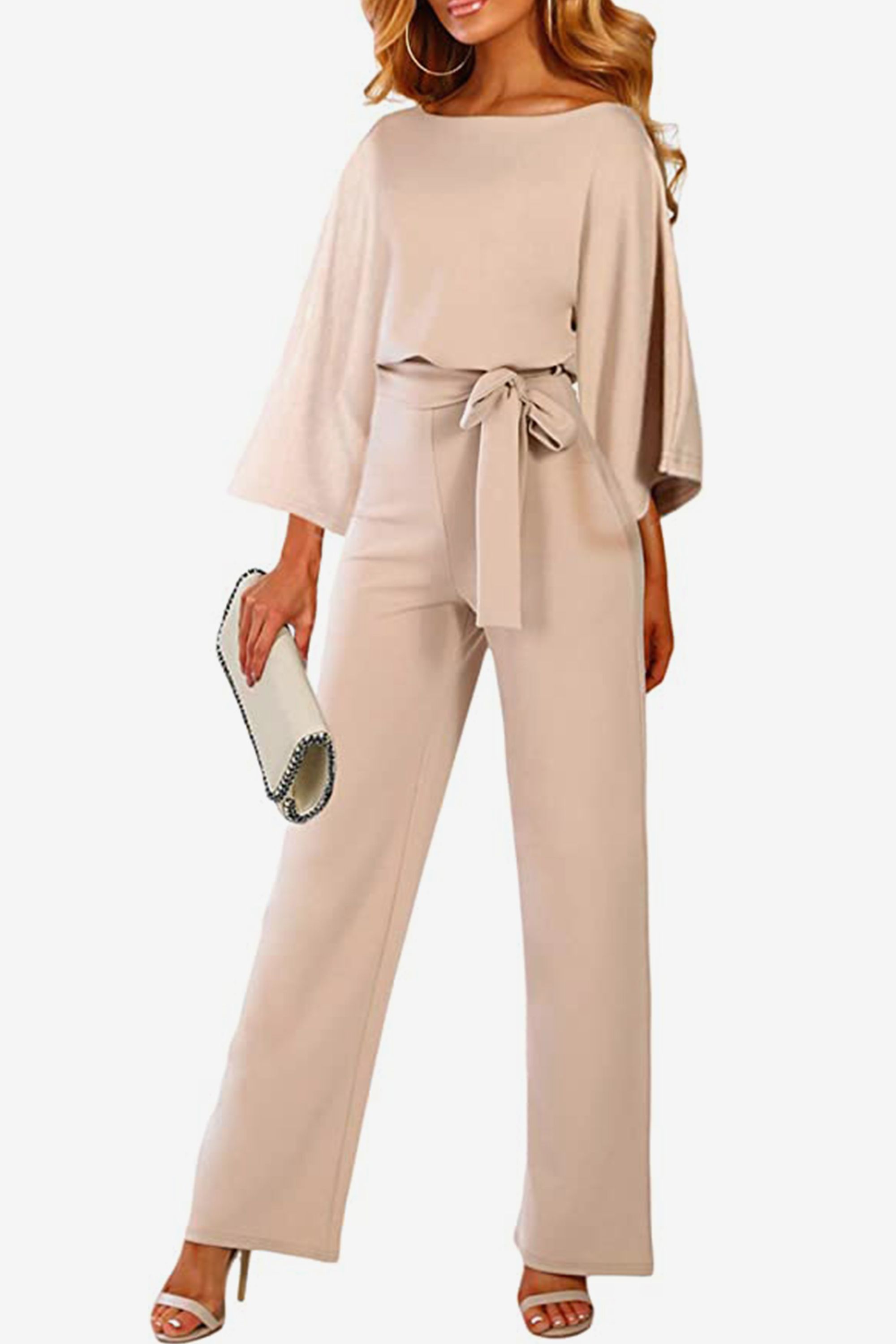 Women's Casual Belted Wide Leg Pant Jumpsuit