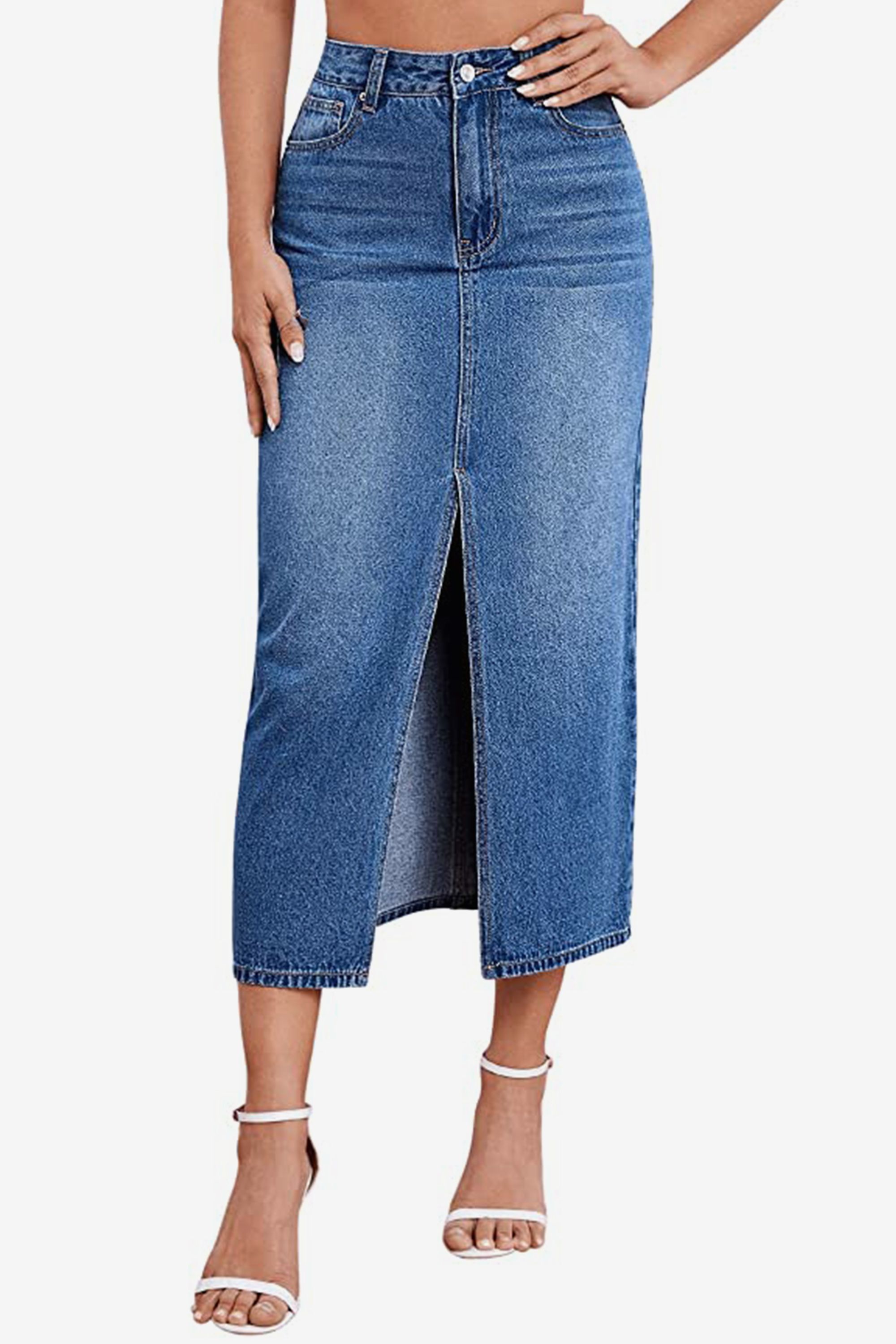 Split Front Long Jean Skirt