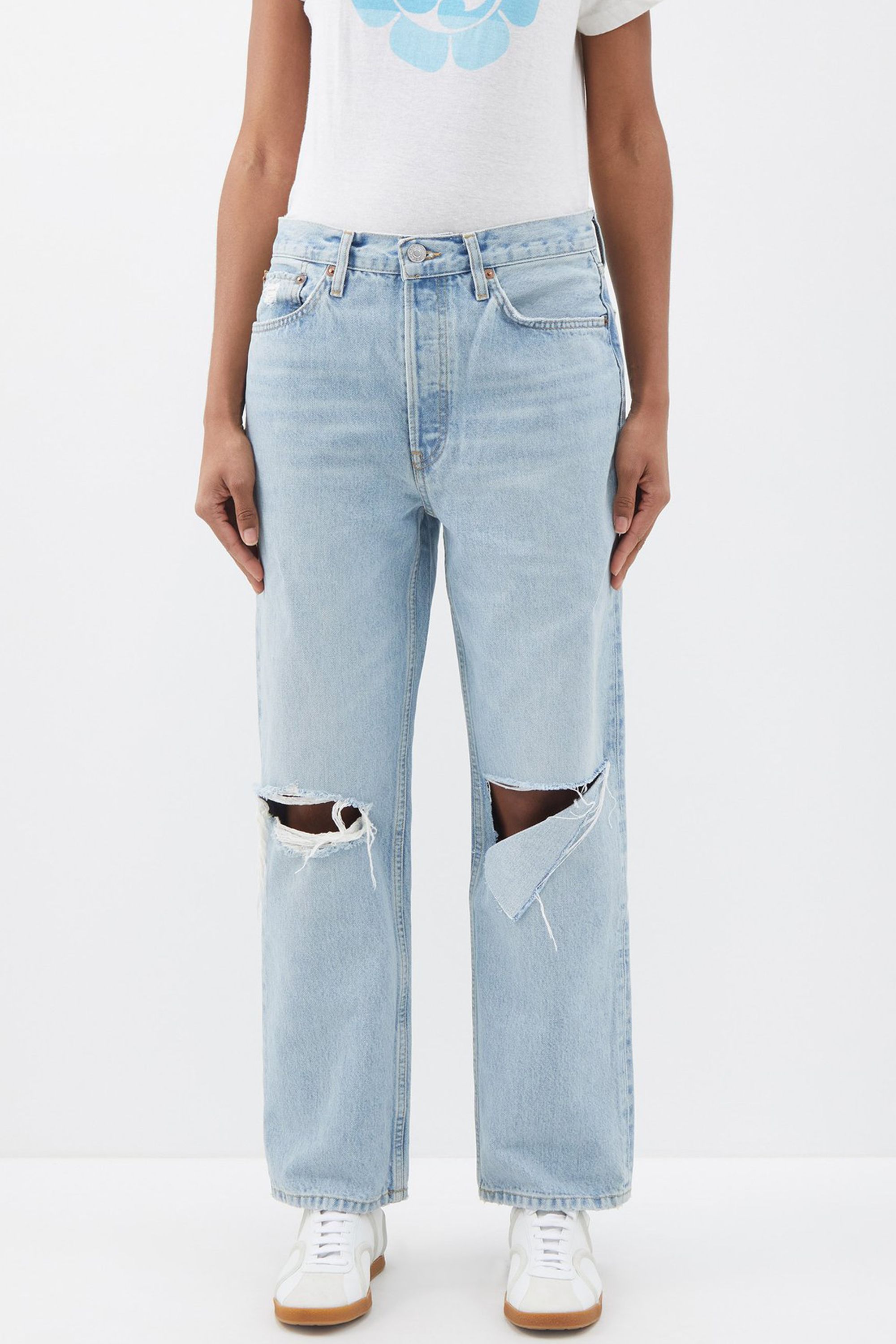 1990s Low-Rise Distressed Straight-Leg Jeans