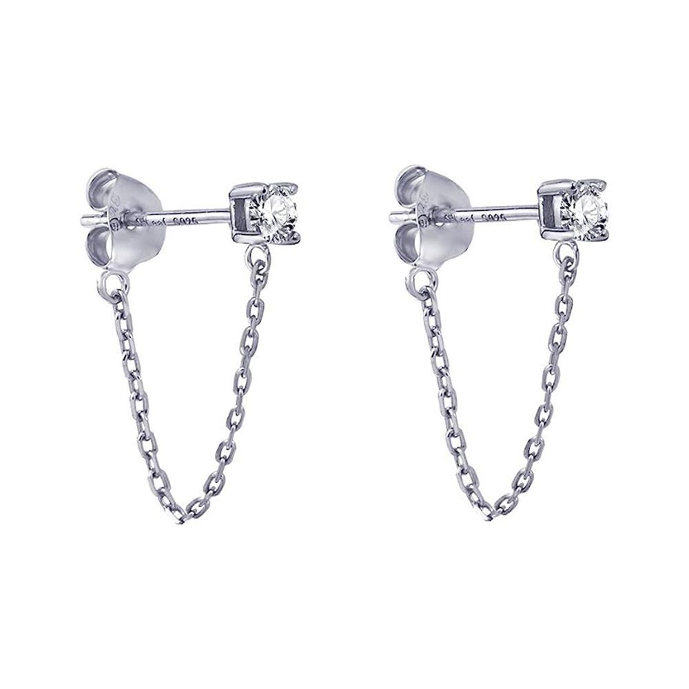 Cubic Zirconia Stud Earrings with Chain
