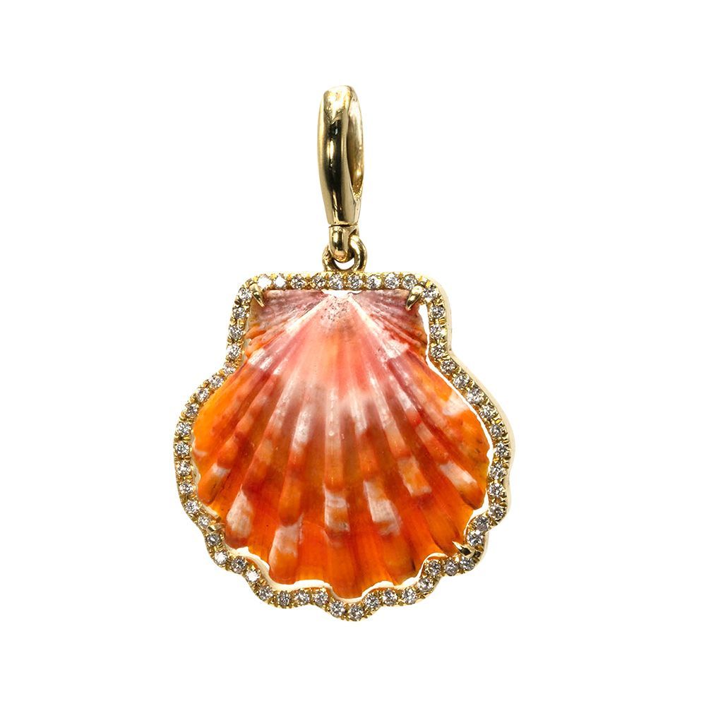 Carved Coral Shell in Diamond Frame Charm