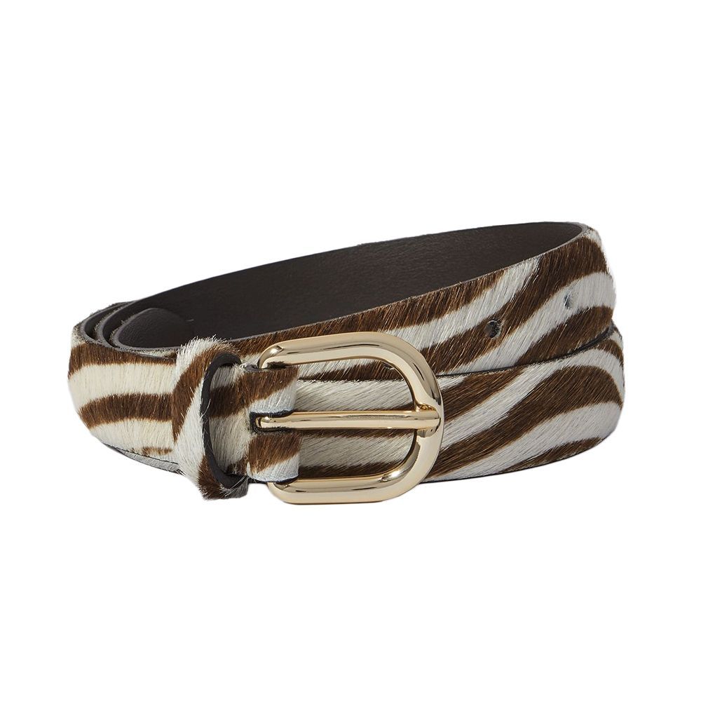Zebra-Print Calf Hair Leather Belt