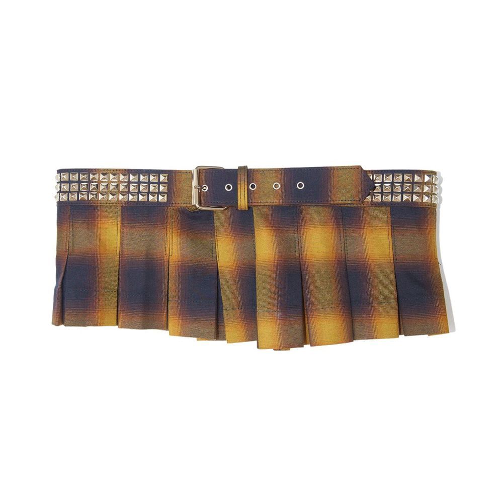 Brown Check Pleated Skirt Belt