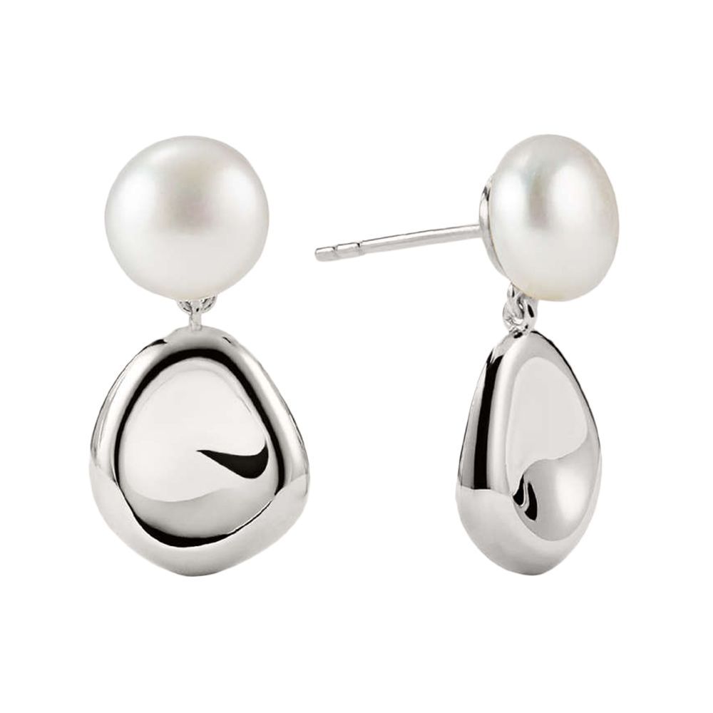 Pearl Sculptural Drop Earrings Silver