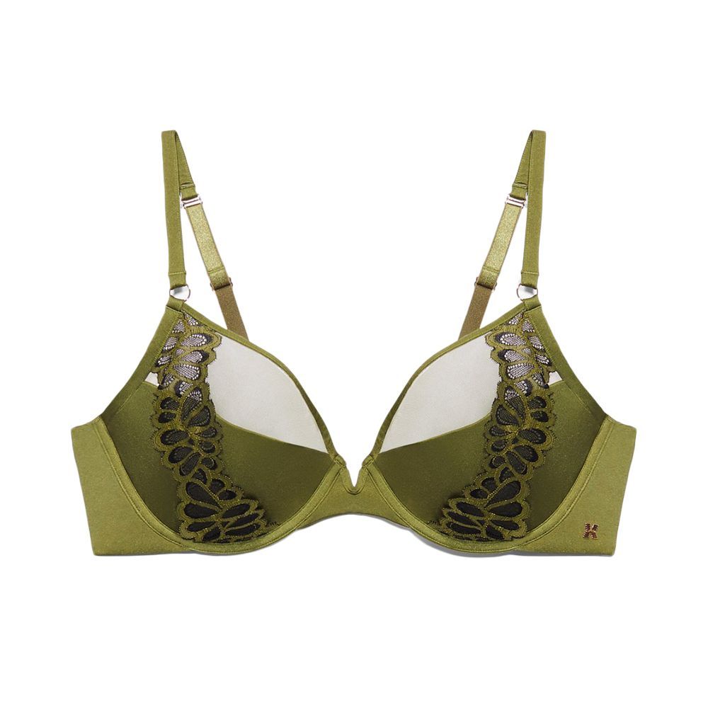 Not Sorry Microfiber and Lace Half Cup Bra in Green 