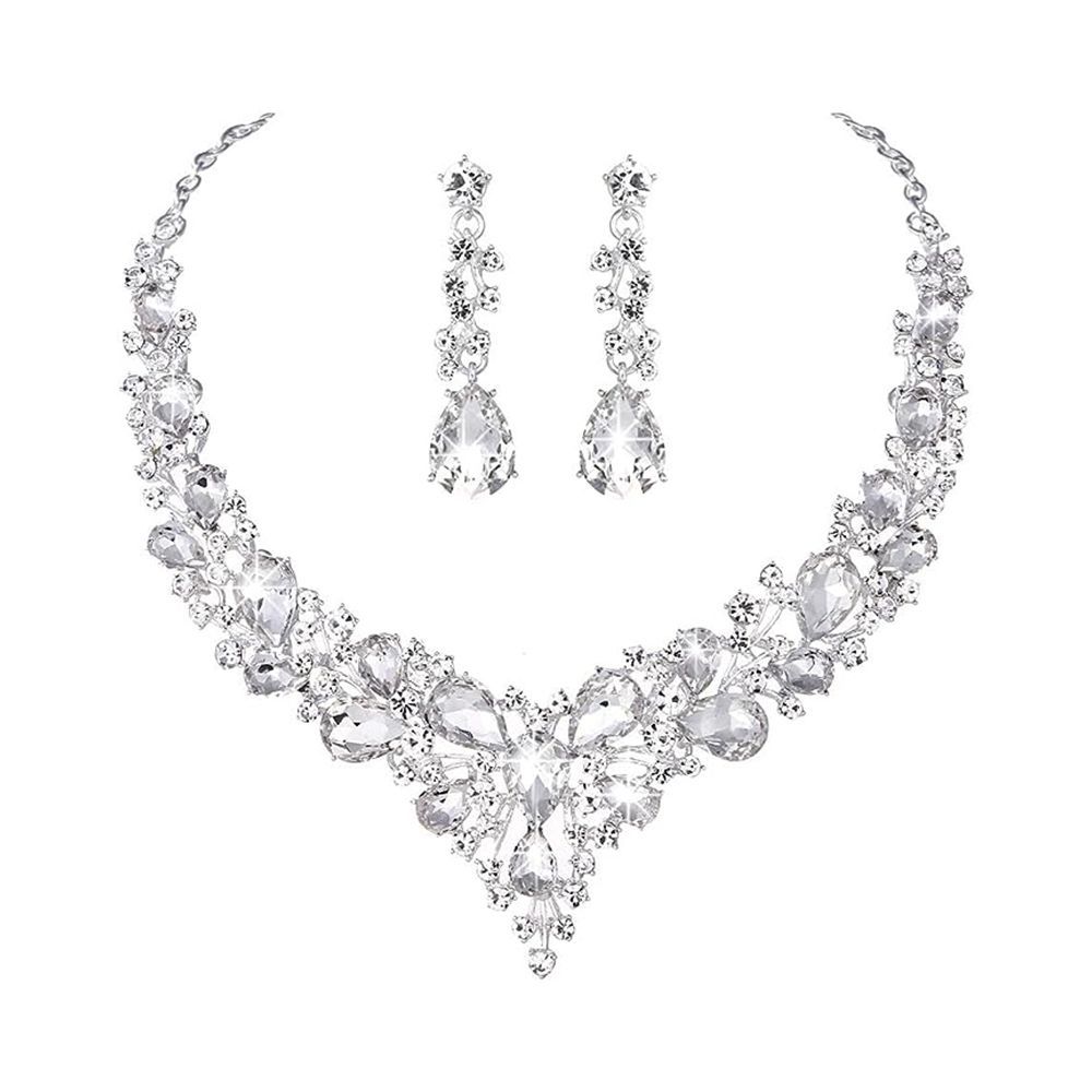 Bridal Austrian Crystal Necklace and Earrings Jewelry Set 