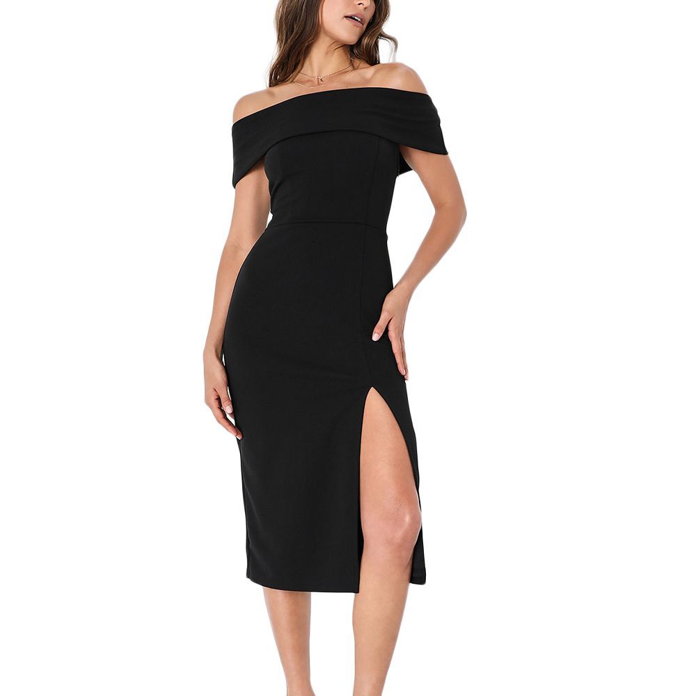 Luxe Attitude Black Off-the-Shoulder Bodycon Midi Dress