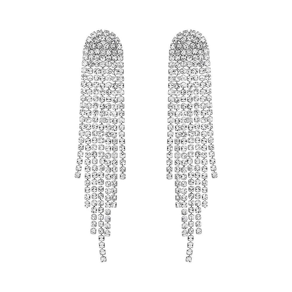 Long Crystal Tassel Earrings 