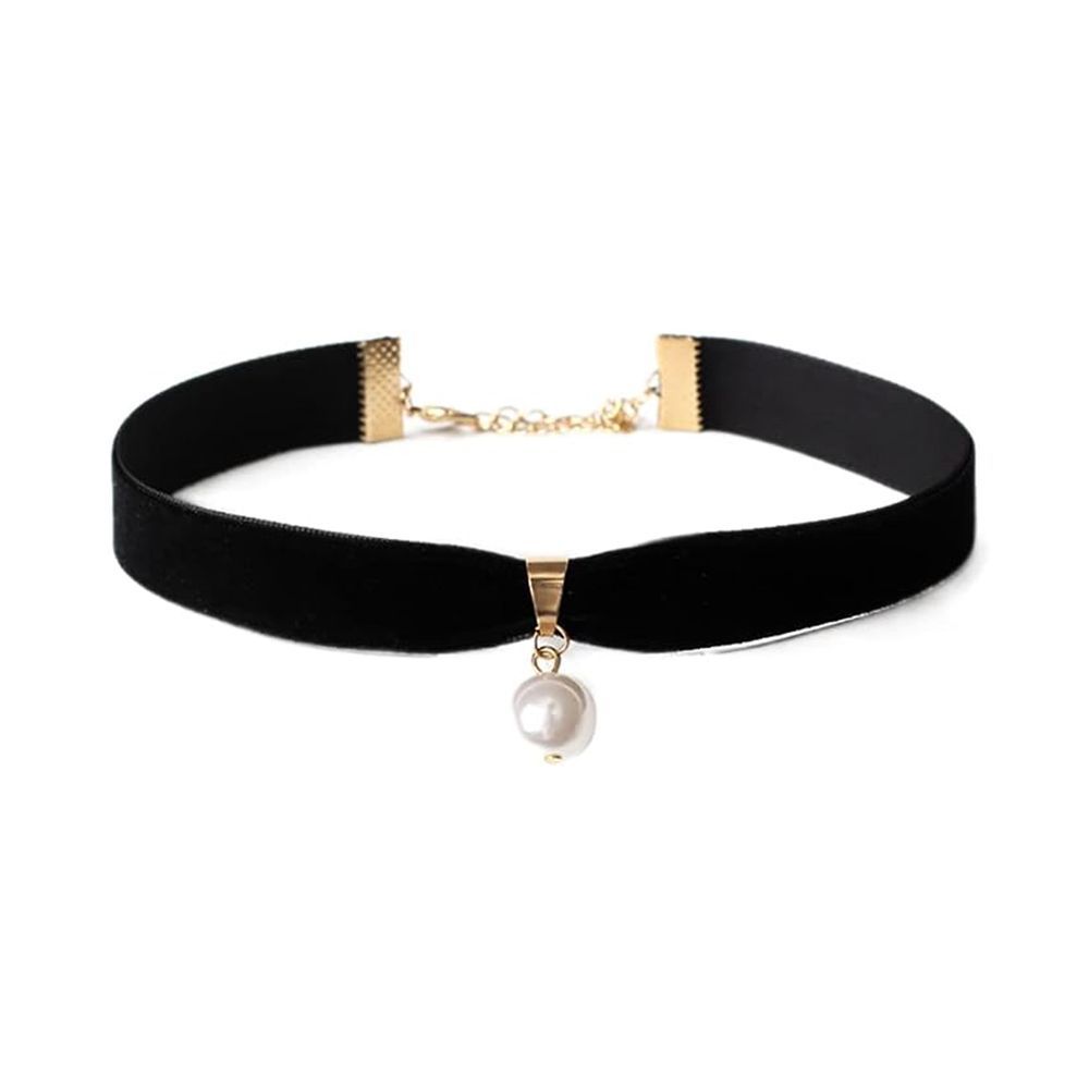 Black Velvet Chokers Pearl Pendant Necklace 