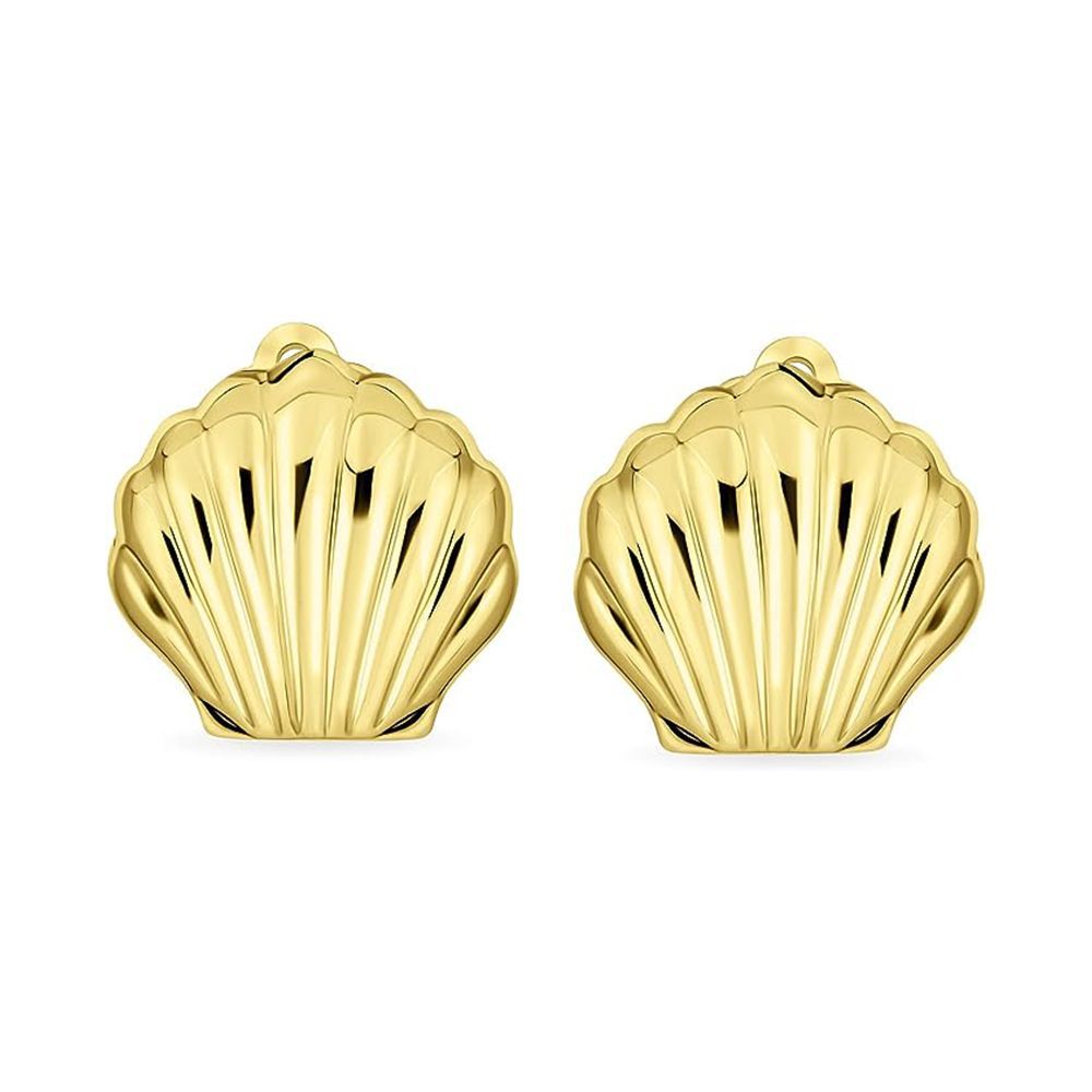 Carved Seashell Shaped Nautical Clip On Earrings 
