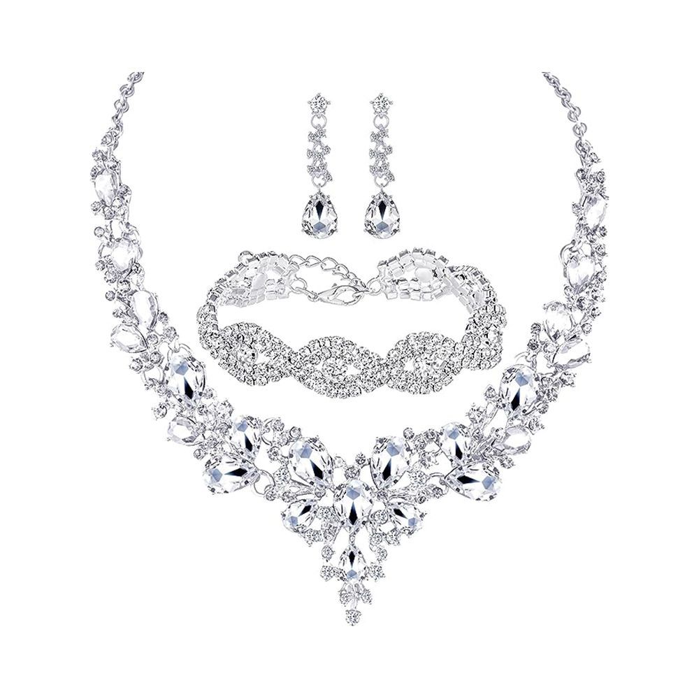 3 Pack Bridal Austrian Rhinestone Crystal Statement Necklace 