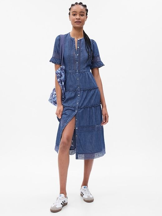 Gap × LoveShackFancy Denim Tiered Midi Dress with Washwell