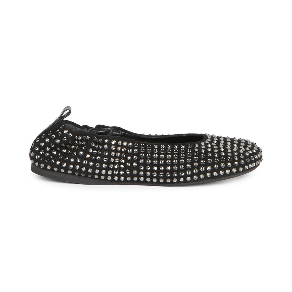 Leather & Crystal Ballet Flats
