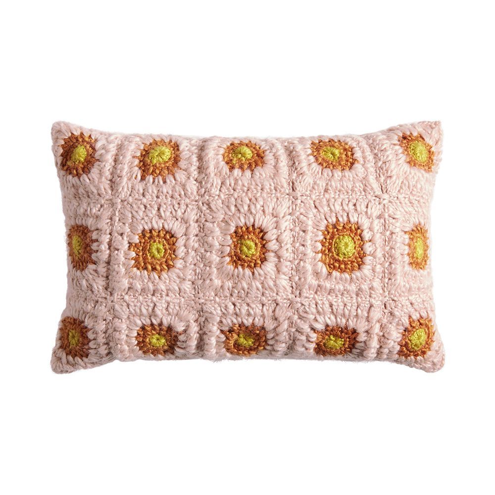 Ivory Tiled Square Crocheted Lumbar Pillow