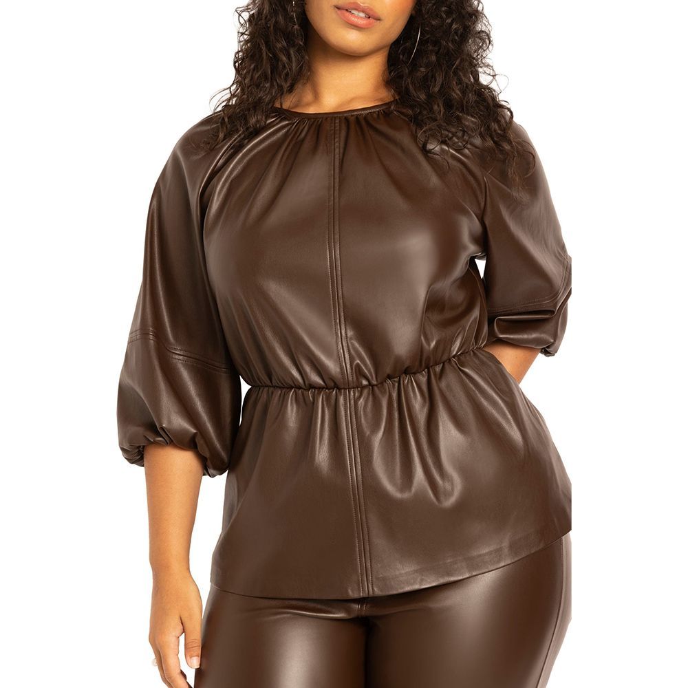 Faux Leather Peplum Top