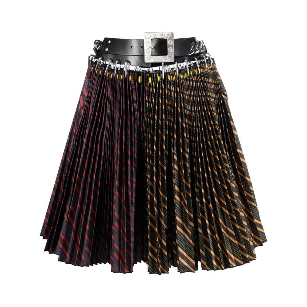 Striped Pleated Midi Skirt