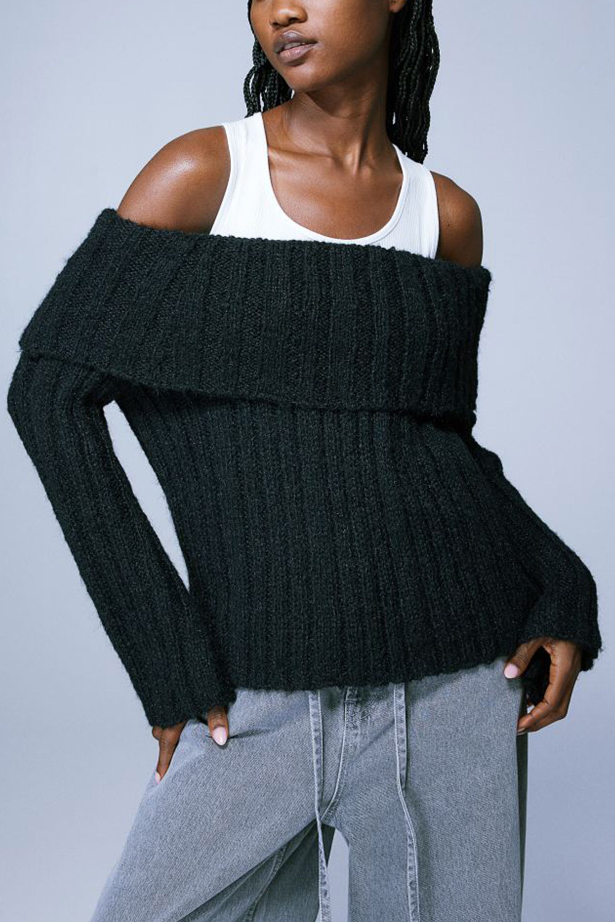 Rib-Knit Off-the-Shoulder Sweater