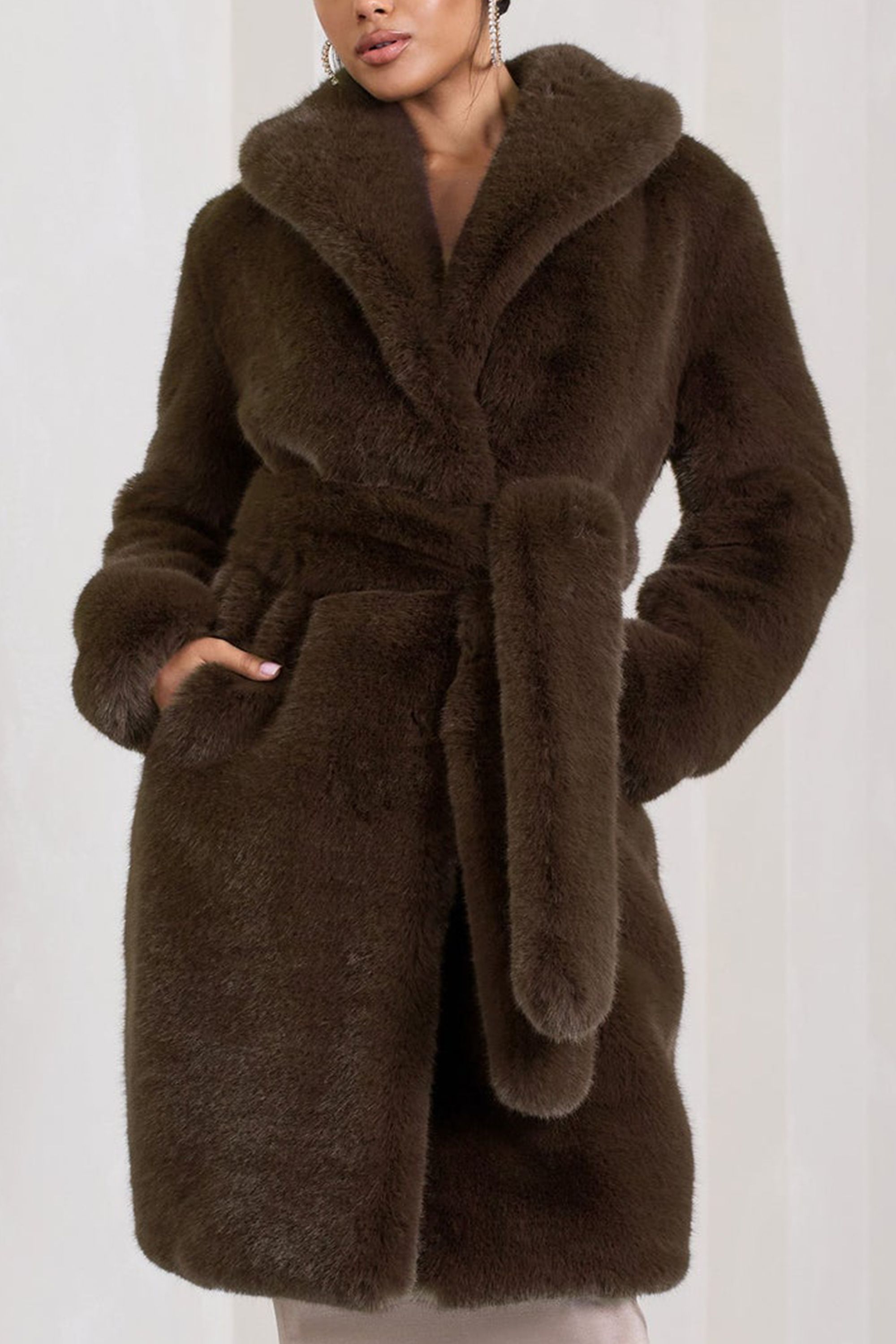 Slopeside Long Belted Faux Fur Coat