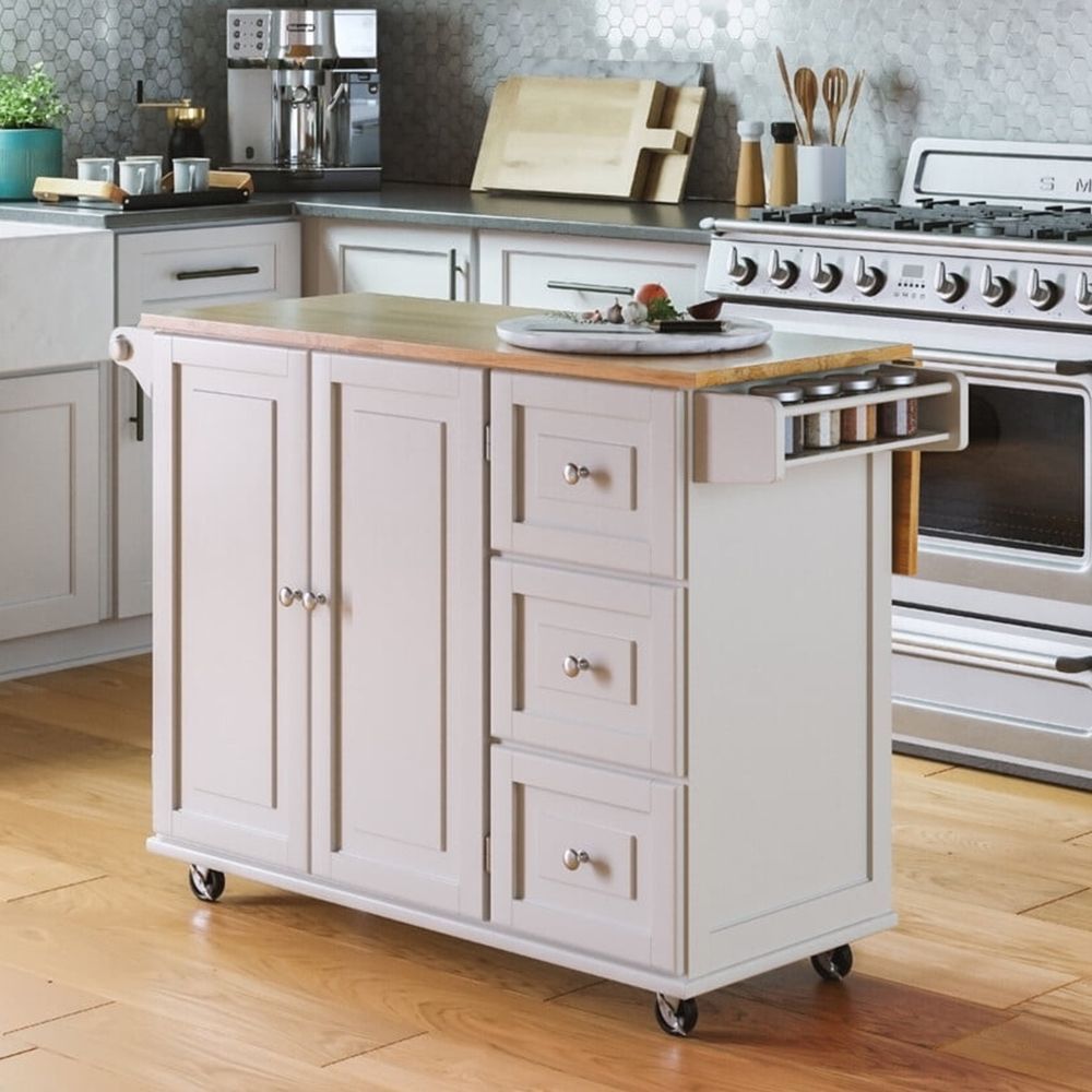 Mobile Kitchen Island Cart with Wood Drop Leaf