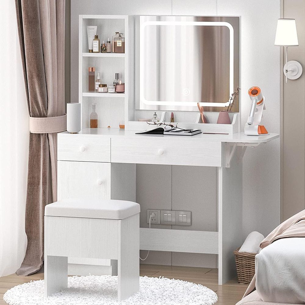 Vanity Desk with LED Lighted Mirror & Power Outlet