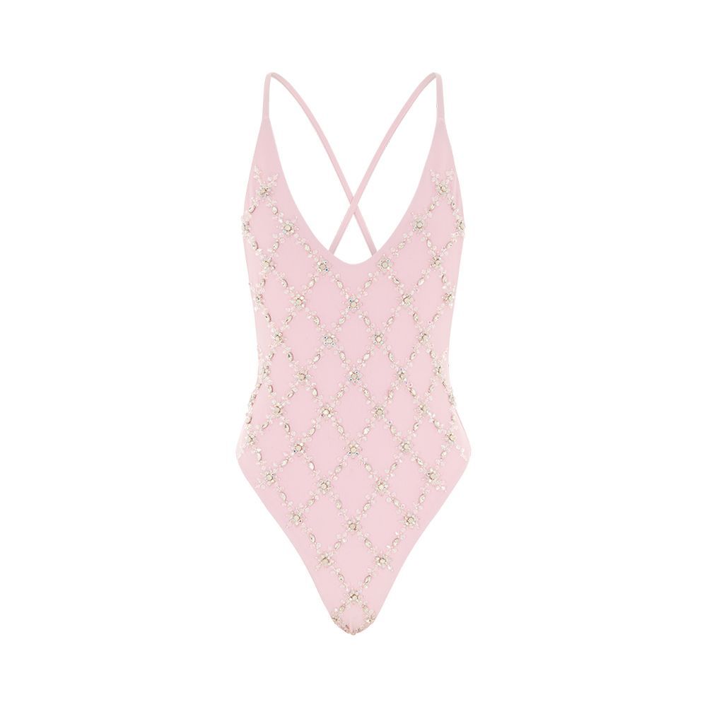 Rose Elegant High Cut Leg Pink Swimsuit