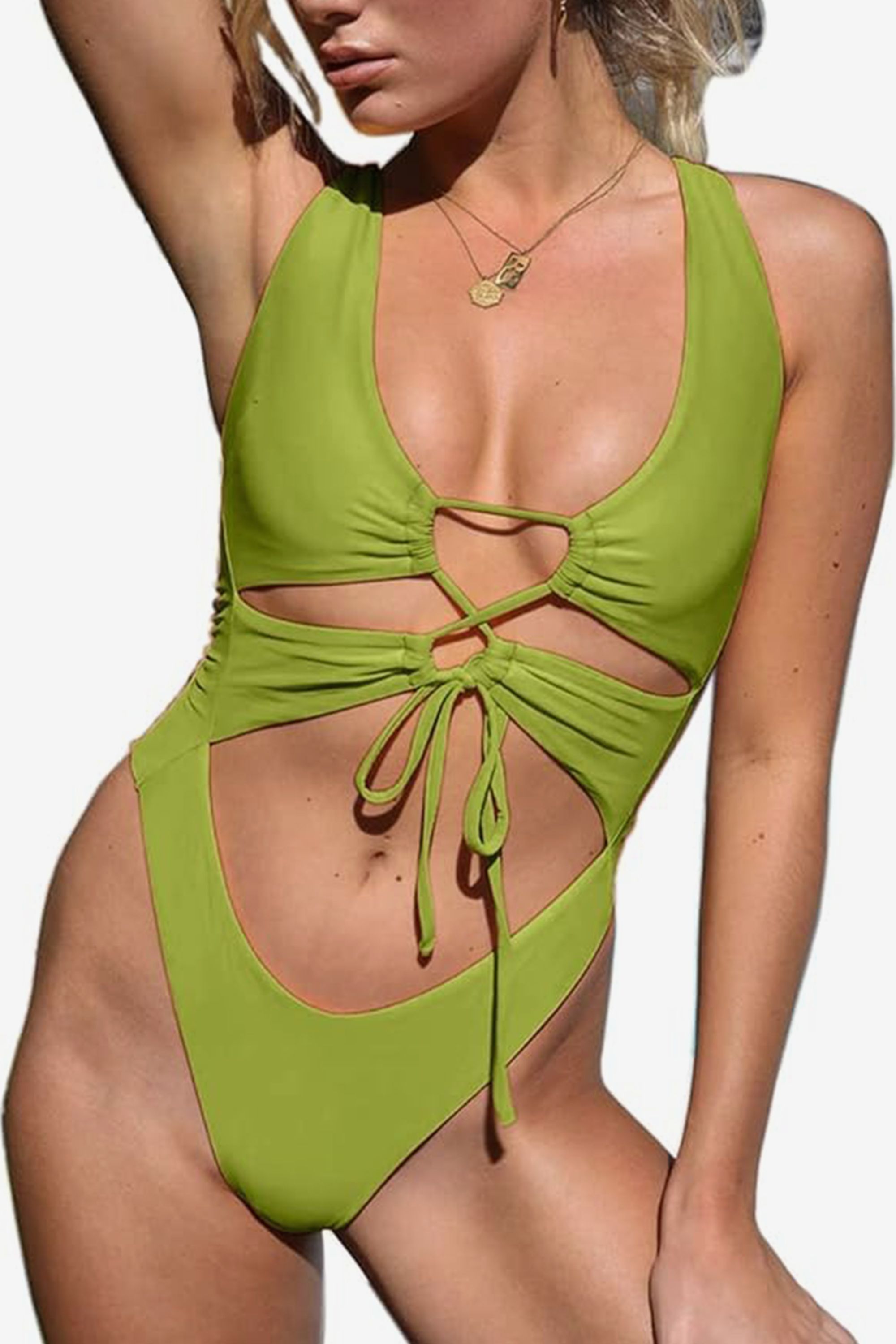 Cutout Lace Up Backless One-Piece Swimsuit 