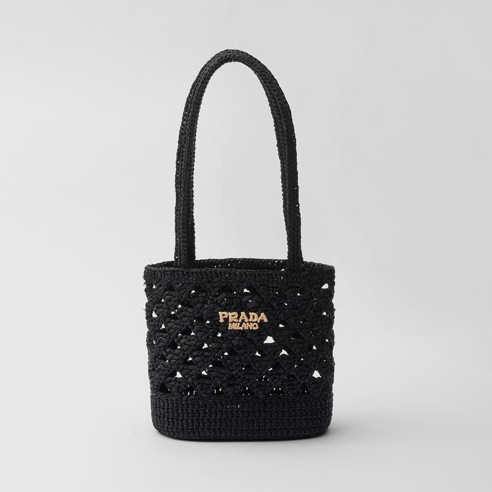 Black Woven Crochet Tote Bag