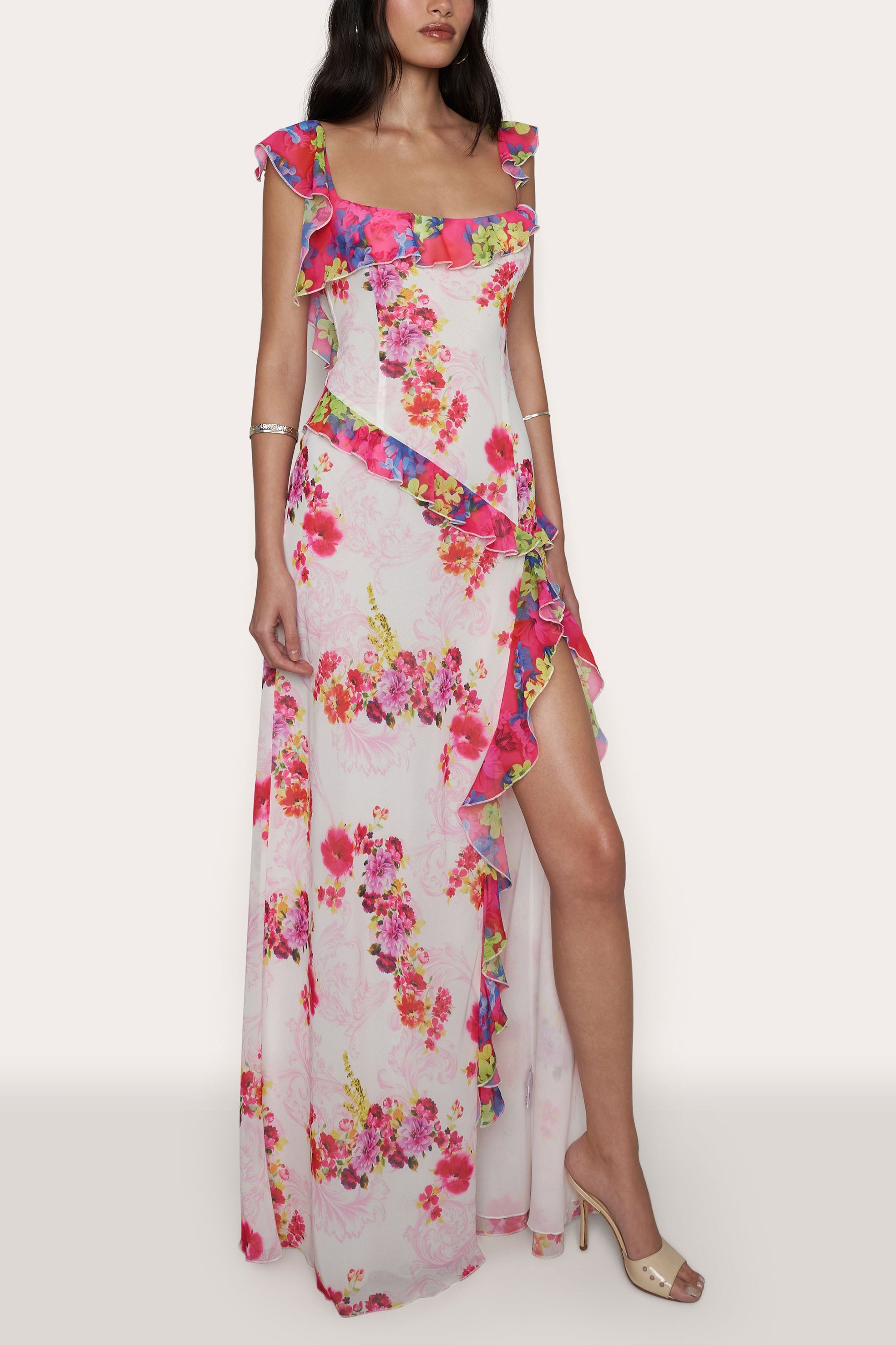 Avila Printed Ruffle Gown