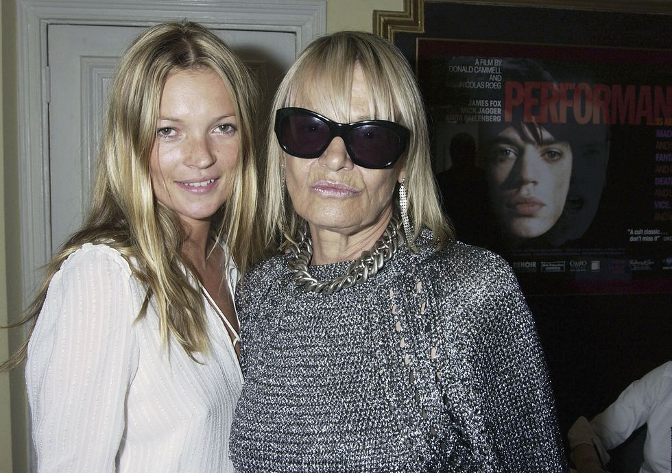 london may 7 embargoed for publication in uk tabloid newspapers until 48 hours after create date and time model kate moss and actress anita pallenberg attend a private screening of classic film performance at the electric cinema on may 7, 2004 in london photo by dave benettgetty images
