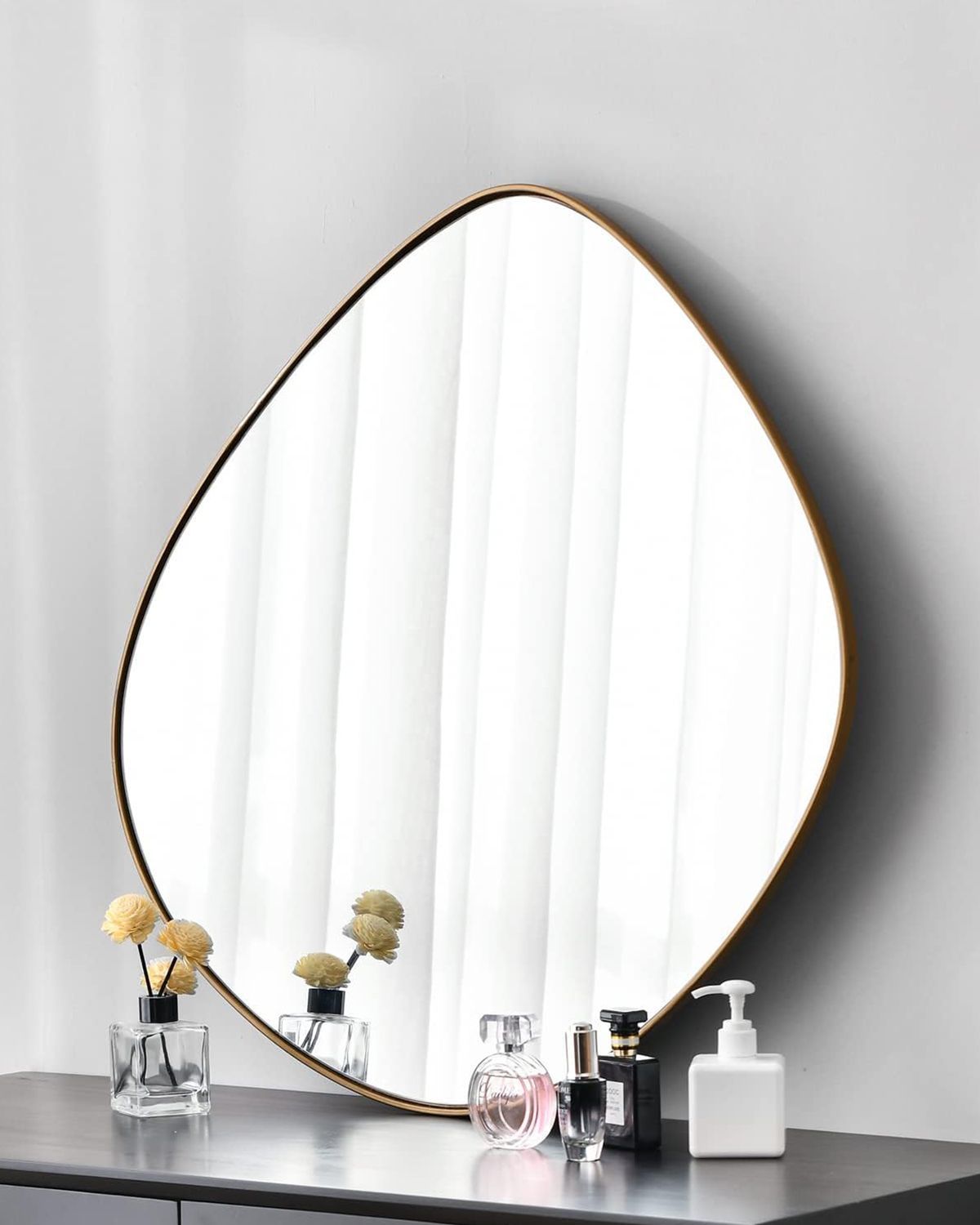 Asymmetrical Wall Mirror Brass Framed