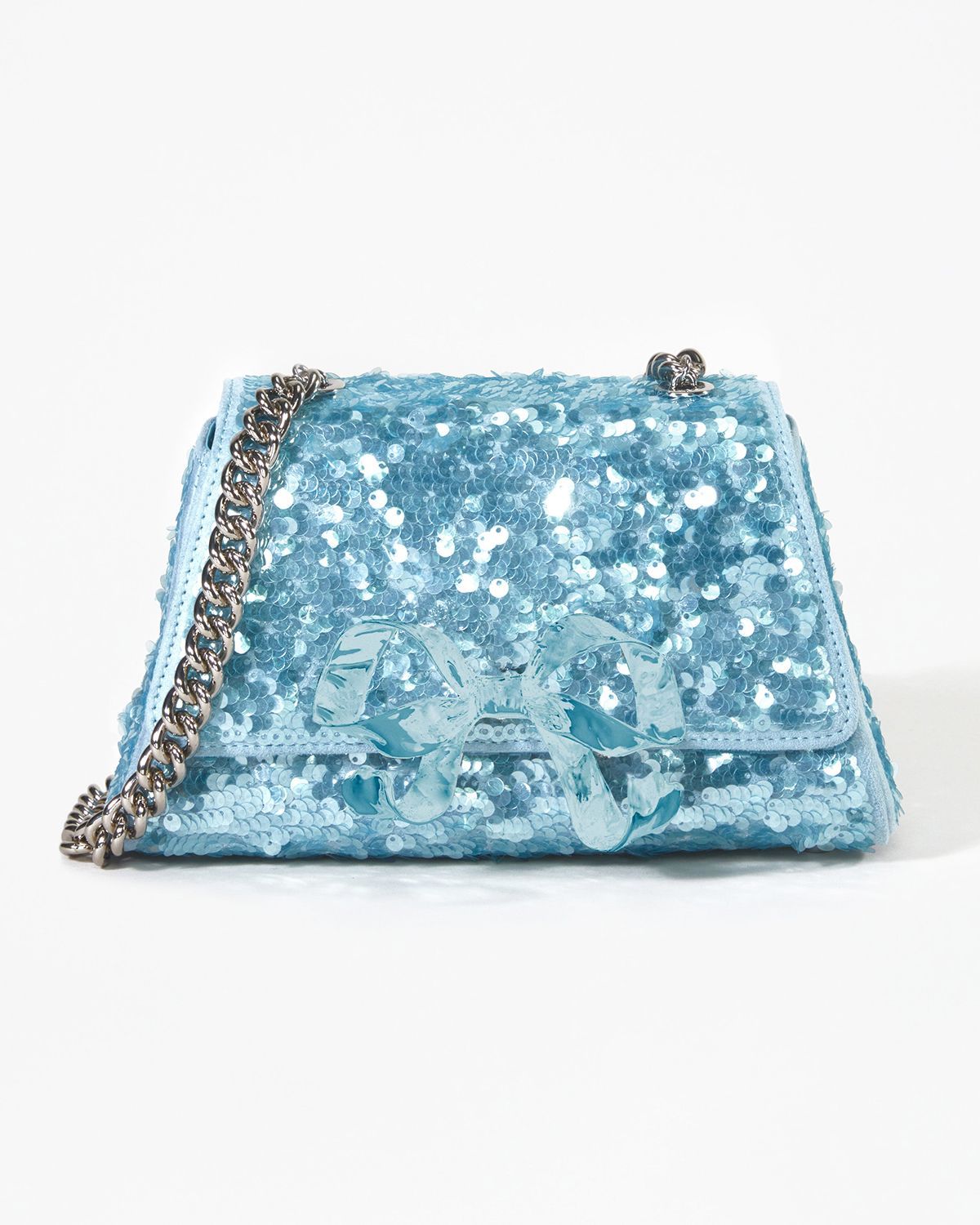 Blue Sequined Bow Mini Shoulder Bag