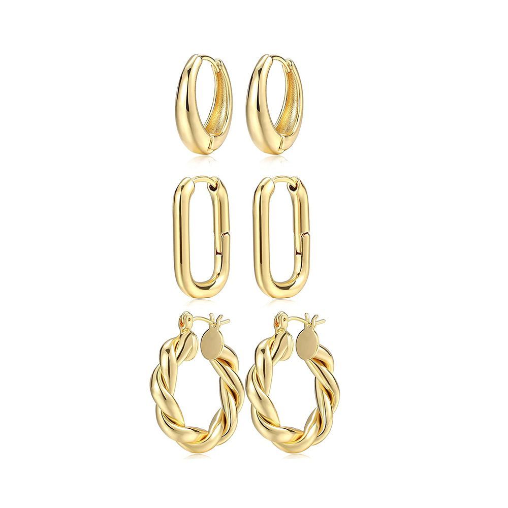 3 Pairs of Gold Hoop Earrings