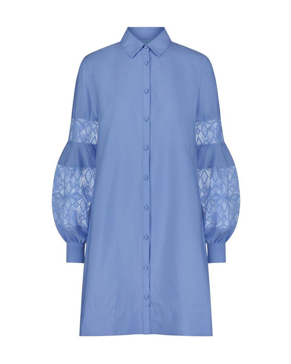 Cotton Poplin Lace Inset Full Sleeve Shirt Dress