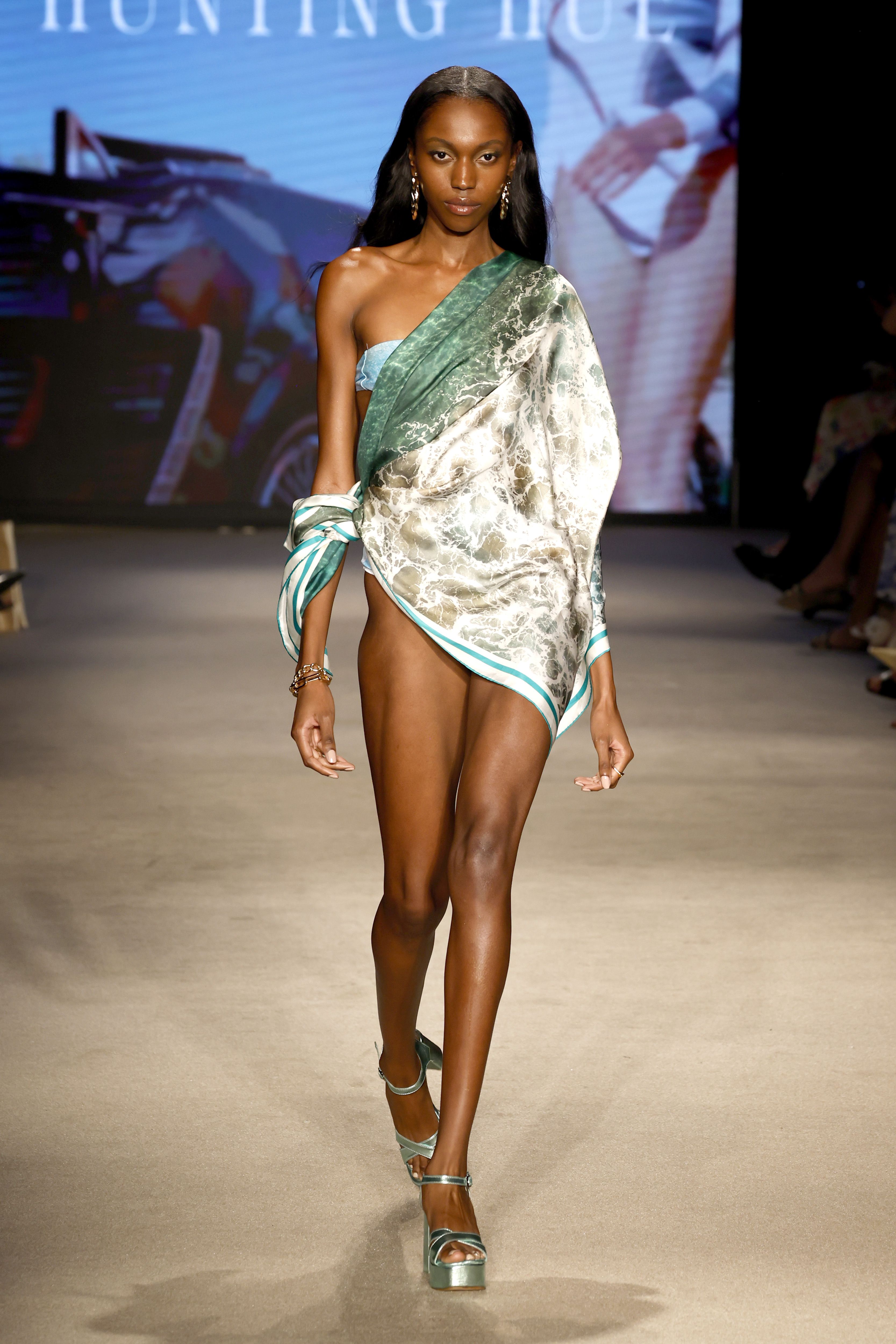 miami beach, florida may 30 a model walks the runway for hunting hue draw on swim fashion show during paraiso miami swim week at the paraiso tent on may 30, 2024 in miami beach, florida photo by frazer harrisongetty images for hunting huedraw on swim