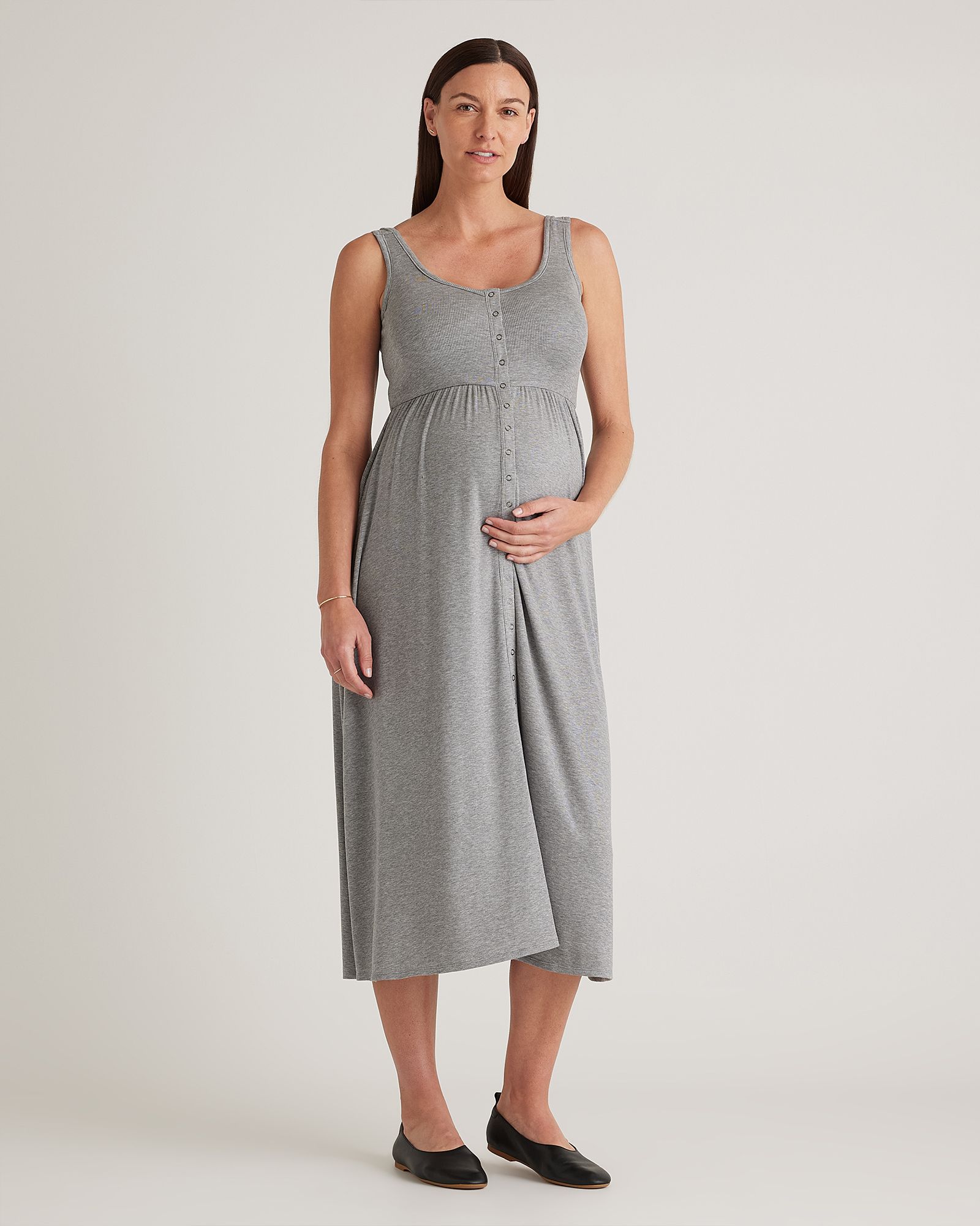 Tencel Rib Maternity & Nursing Button Front Tank Dress