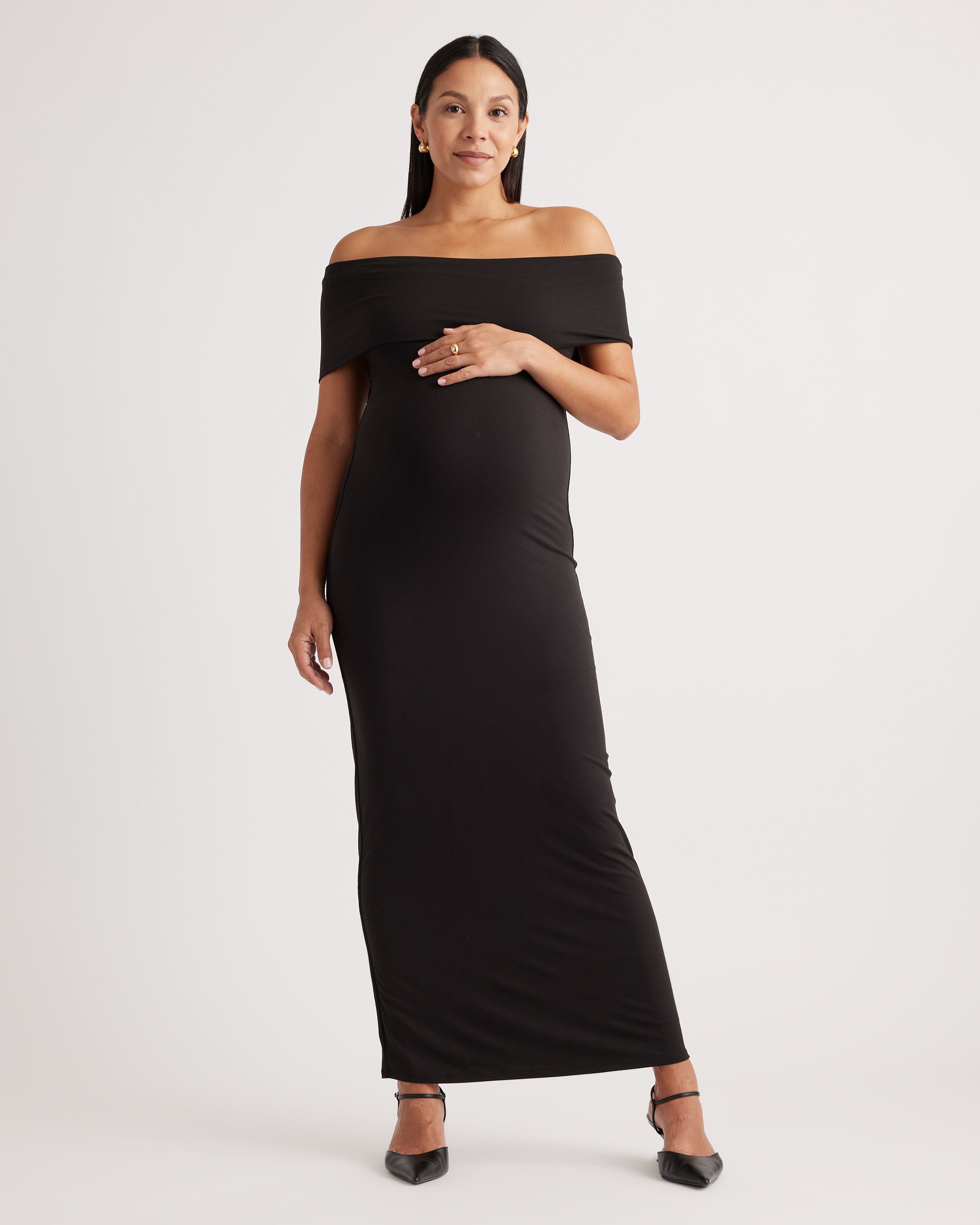 Recycled Knit Maternity Off-The-Shoulder Midi Dress