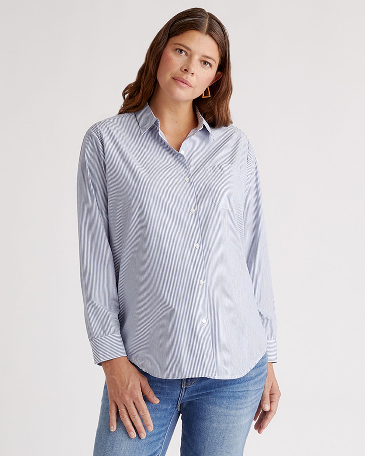 Organic Cotton Poplin Maternity & Nursing Button-Down Shirt