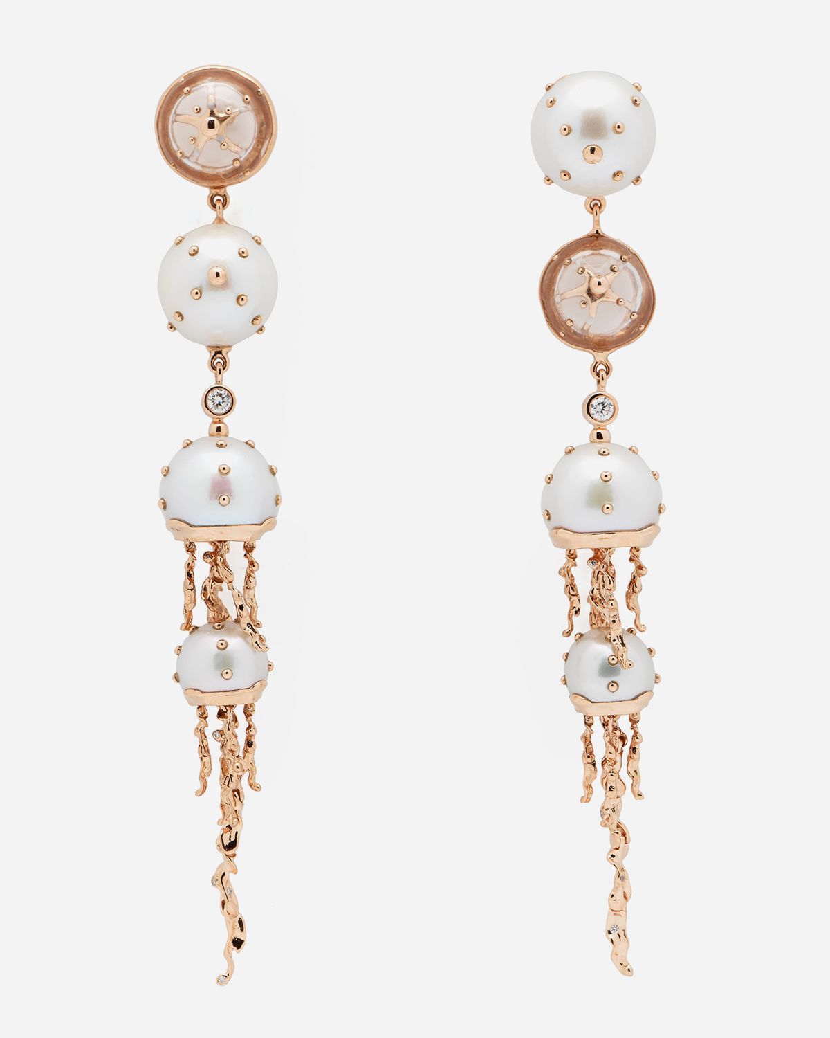 Jellyfish Quartz and White Pearls Drop Earring
