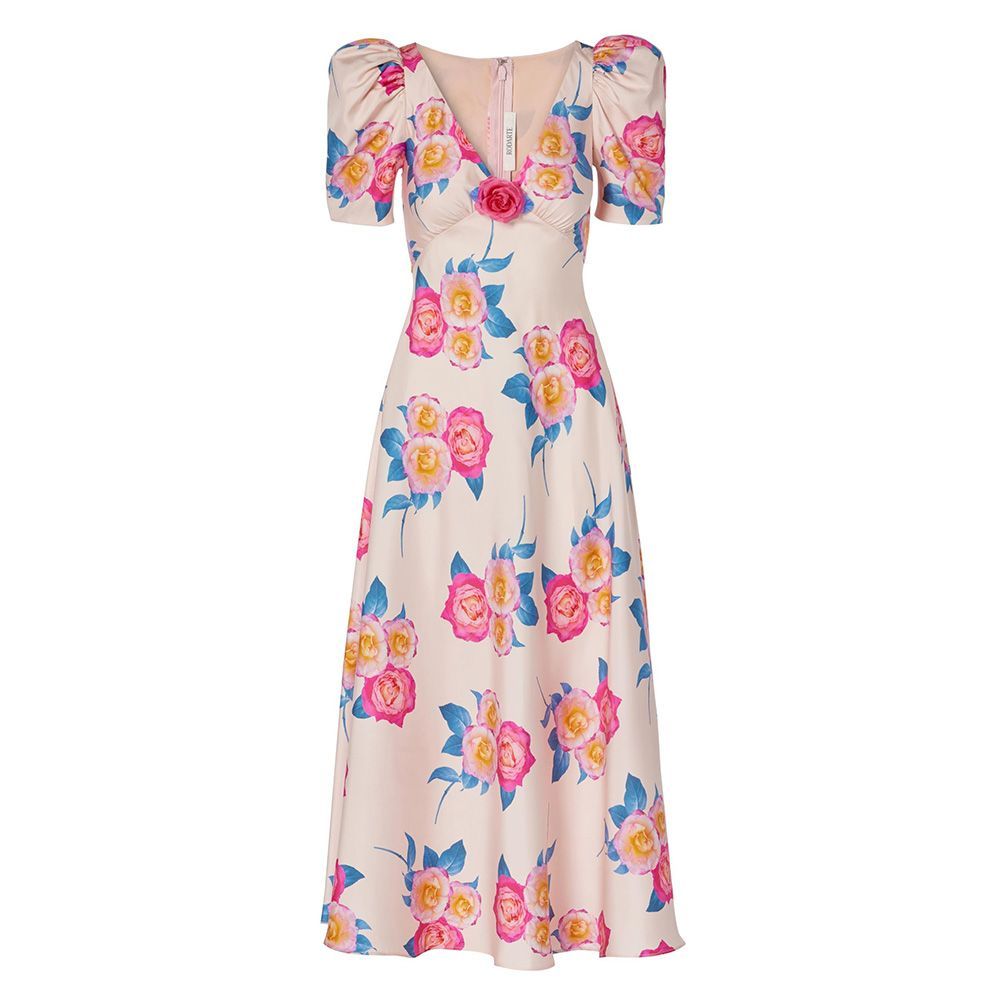 Pink And Blue Rose Printed Dress