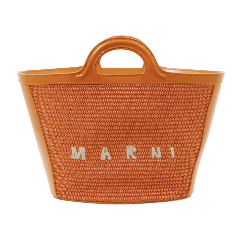 Tropicalia Small Leather Raffia-Effect Tote