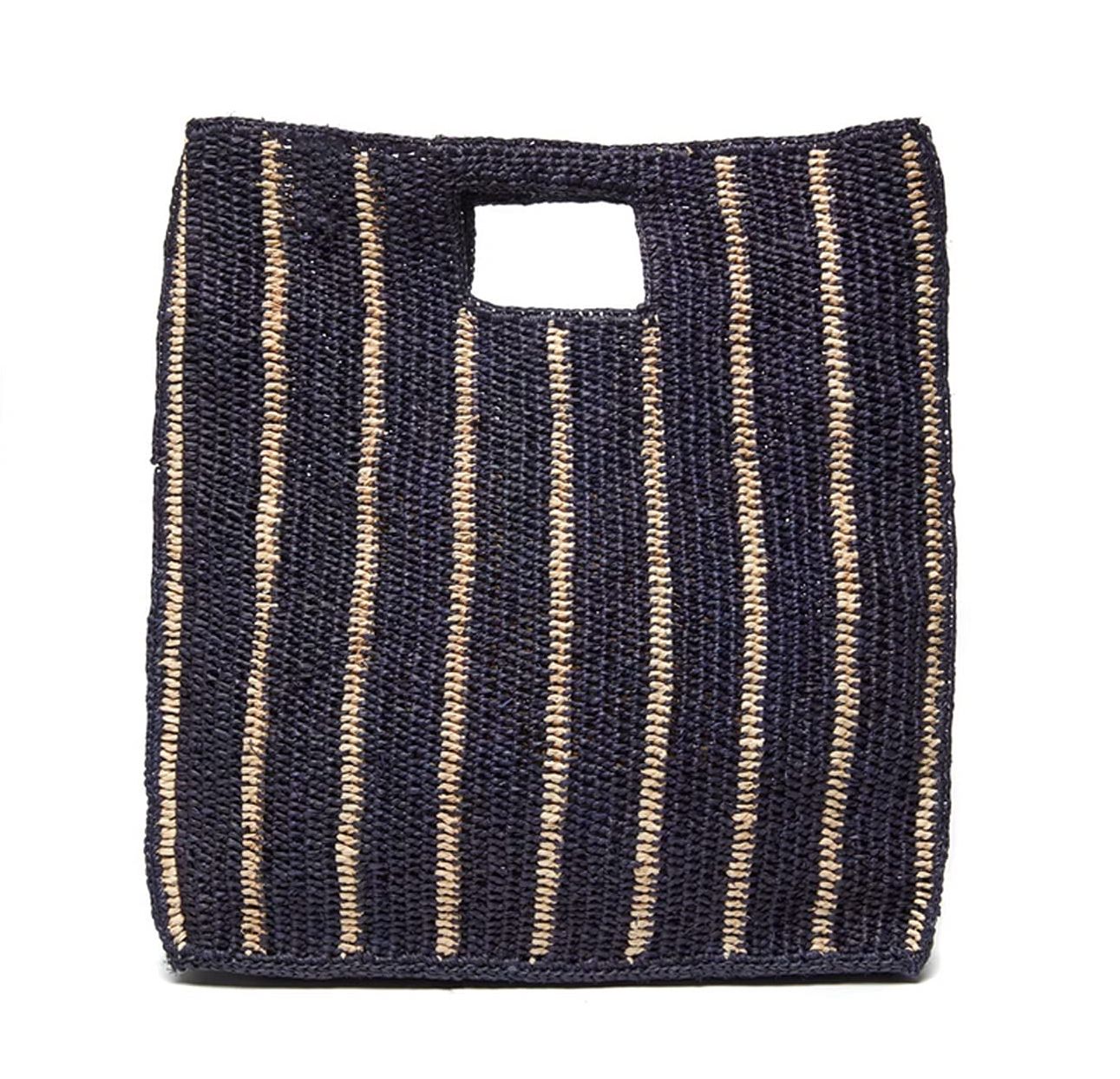 Striped Raffia Handheld Tote Straw Beach Bag 