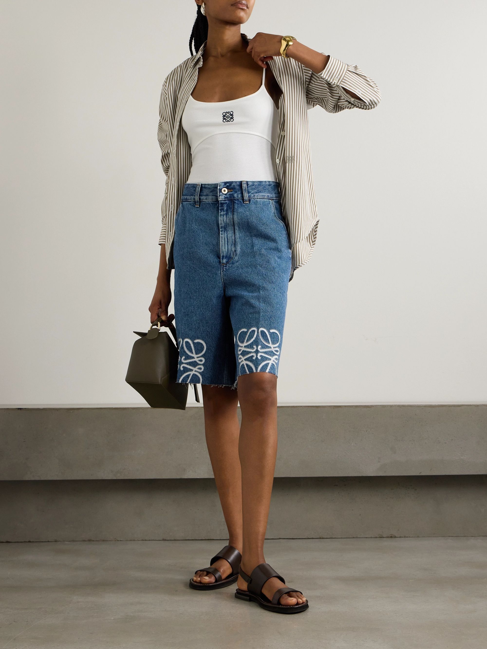 Anagram Frayed Denim Shorts