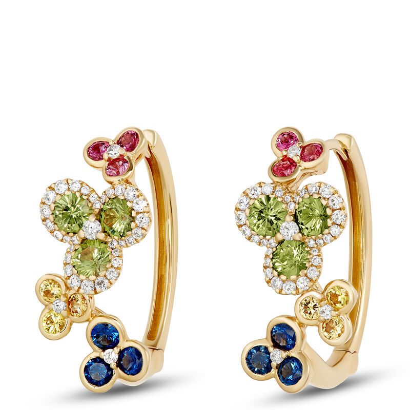 Floral Rainbow Sapphire Earrings in 14K Yellow Gold