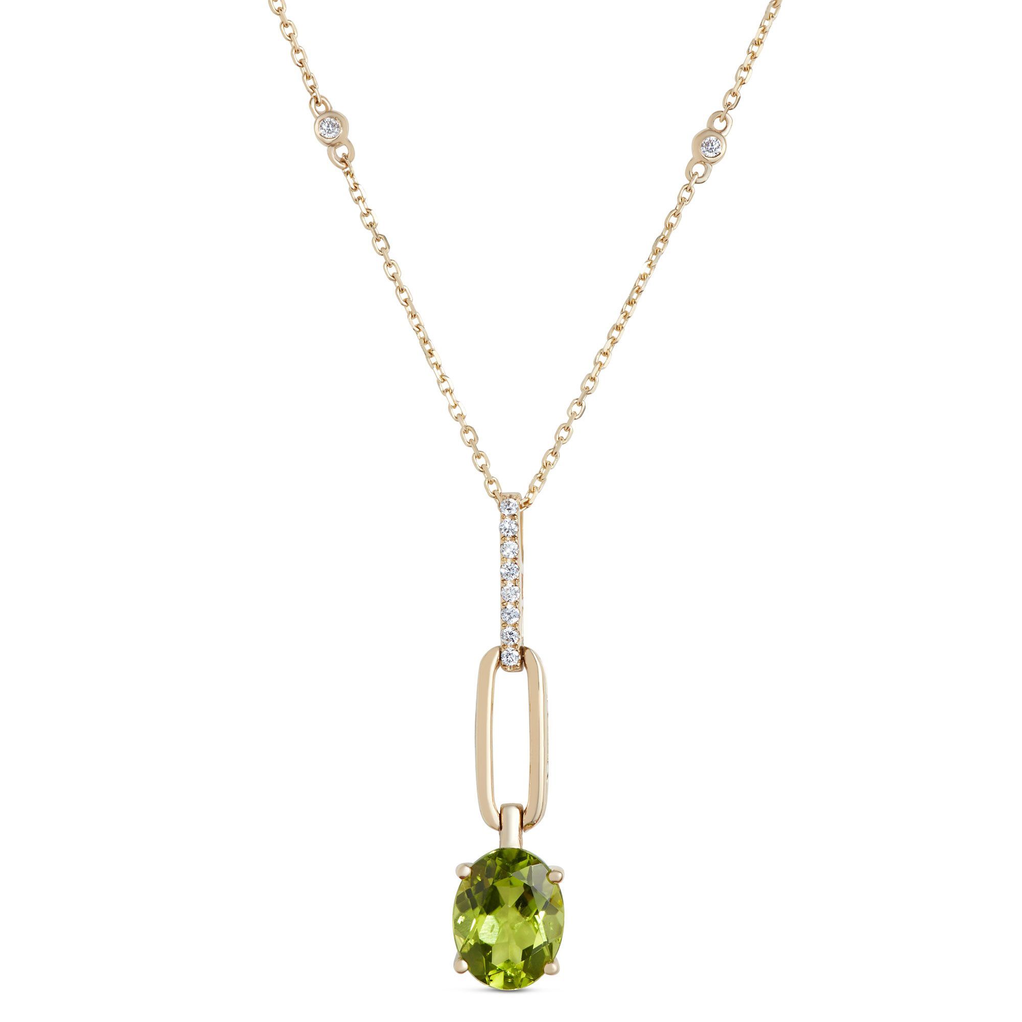 Oval Peridot Necklace in 14K Yellow Gold