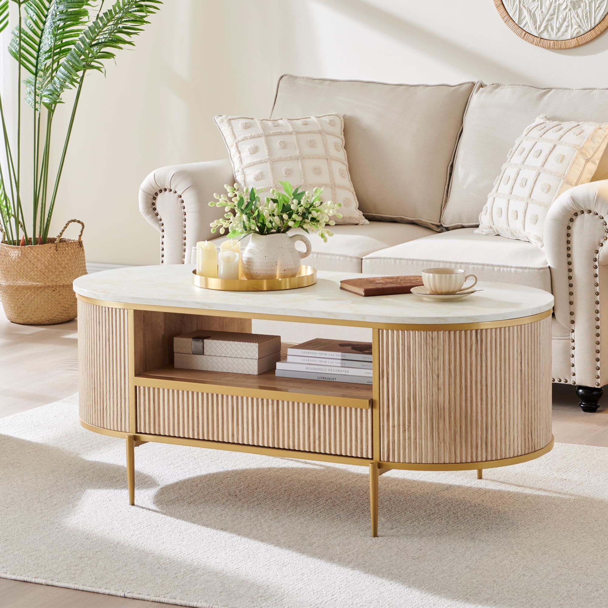 Fluted Coffee Table with Drawer